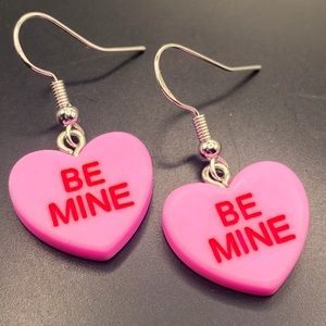 Valentine’s Day ss hook pink heart shaped earrings with be mine on heart